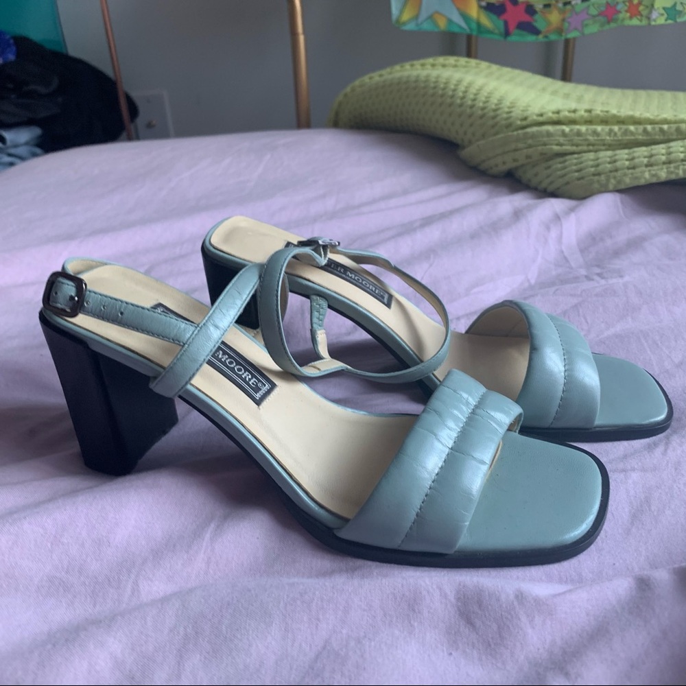 Pastel blue block heel sandal